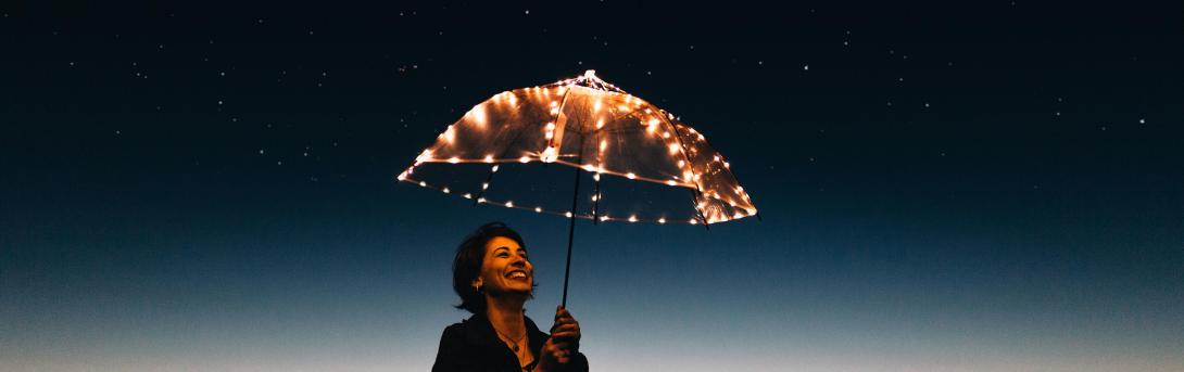 a lighted umbrella